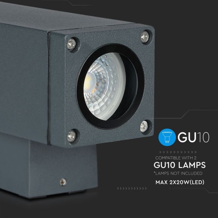 V-TAC Two-way Facade lamp frame with 2xGU10 LED bulbs (bulbs not included), dark grey, IP44