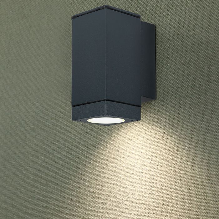 V-TAC Two-way Facade lamp frame with 2xGU10 LED bulbs (bulbs not included), dark grey, IP44