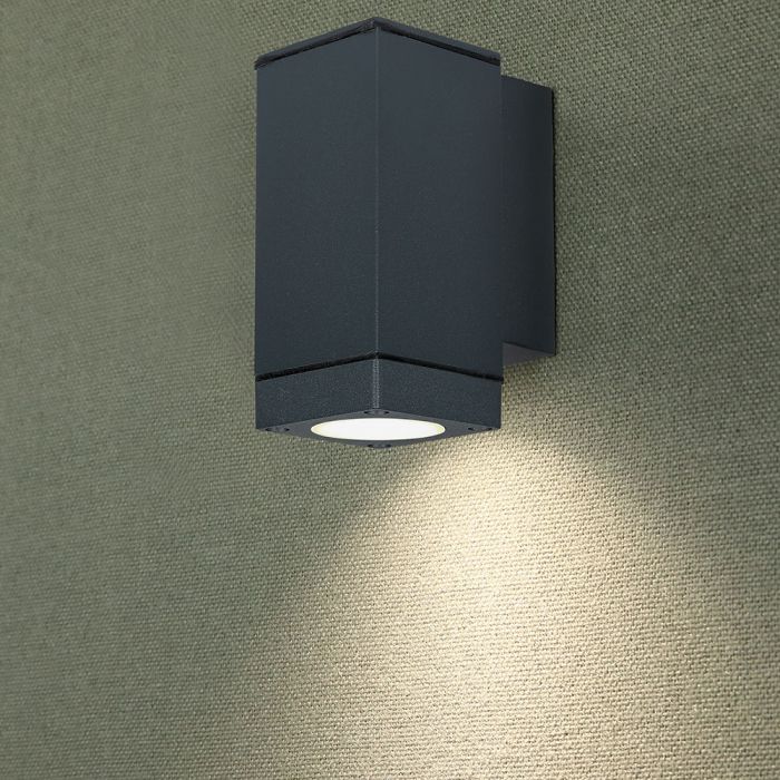 Two-way Facade lamp frame with 2xGU10 bulbs, max 2x20W, dark grey, IP44, V-TAC
