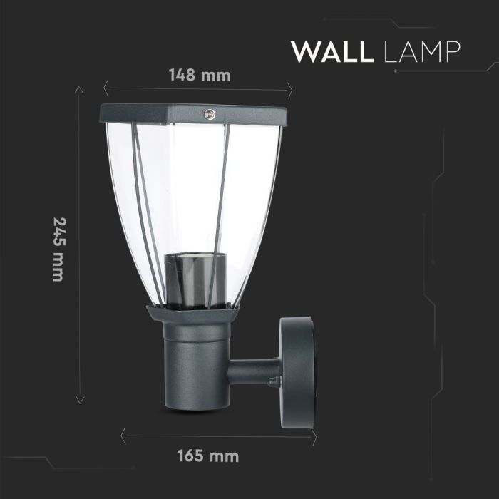 Facade lamp frame for E27 bulb, max 40W, bulb facing upwards, black matte, IP44, V-TAC