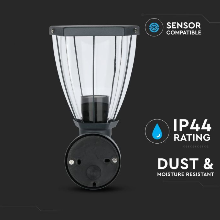 V-TAC fassaadilambi raam 1xE27 LED-pirniga (pirn ei kuulu komplekti), pirn suunaga ülespoole, matt must, IP44