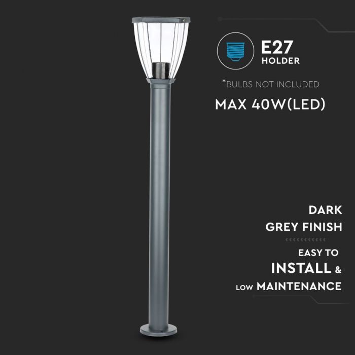 V-TAC dārza laterna ar 1xE27 LED spuldzi (spuldze nav iekļauta), melns, IP44