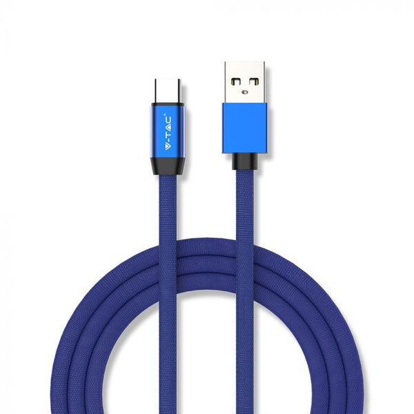1m 2.4A V-TAC TYPE-C USB kabelis zils