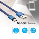 1m 2.4A V-TAC TYPE-C USB kabelis zils