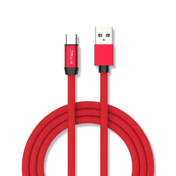 1m 2.4A V-TAC TYPE-C USB kabelis sarkans
