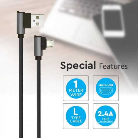 1m 2.4A V-TAC MICRO USB cable black