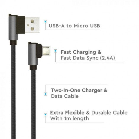 1m 2.4A V-TAC MICRO USB kabelis melns