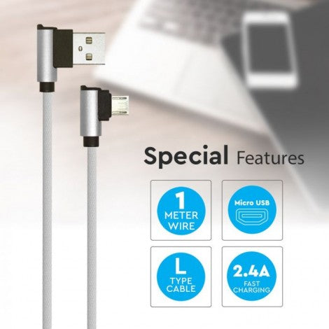 1m 2,4A V-TAC MICRO USB-kabel grå