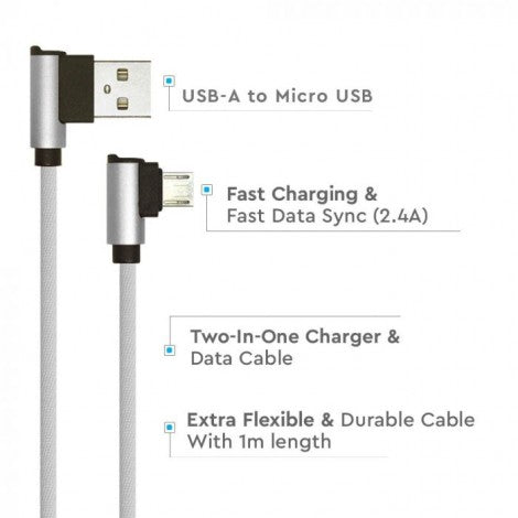 1m 2,4A V-TAC MICRO USB-kabel grå