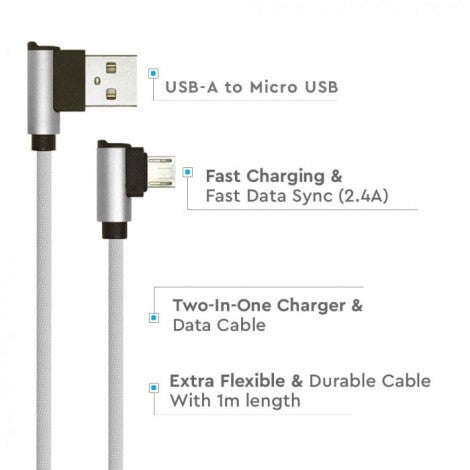 1m 2.4A V-TAC MICRO USB cable gray