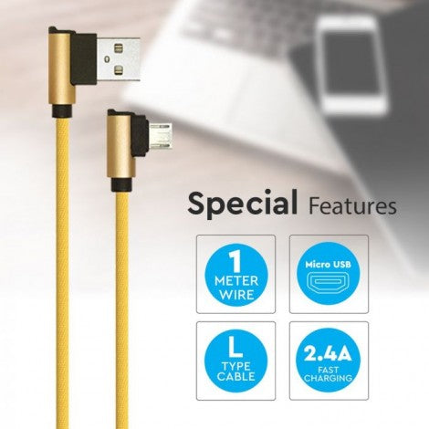 1m 2.4A V-TAC MICRO USB kabelis zelta
