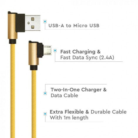 1m 2.4A V-TAC MICRO USB kabelis zelta