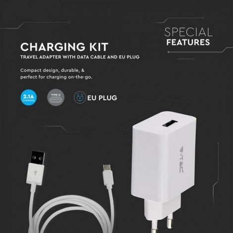 Charging set (travel) adapter with TYPE-C USB cable, white