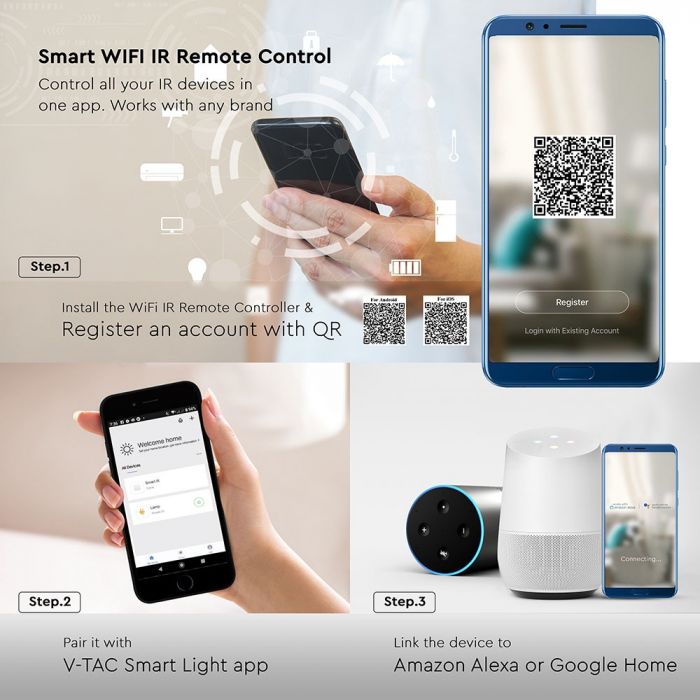 V-TAC WIFI universaalne infrapunapult, mis ühildub Amazon Alexa ja Google'iga.