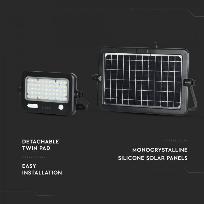 10W (1100Lm) LED-valgusti päikesepatareiga Li-ion 18650, 3.7V, 7200mAh, IP65, V-TAC, neutraalne valge valgus 4000K
