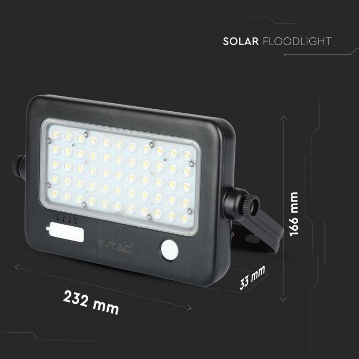 10W (1100Lm) LED-valgusti päikesepatareiga Li-ion 18650, 3.7V, 7200mAh, IP65, V-TAC, neutraalne valge valgus 4000K