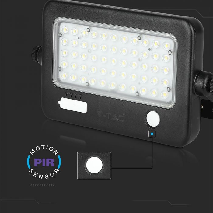 10W (1100Lm) LED-valgusti päikesepatareiga Li-ion 18650, 3.7V, 7200mAh, IP65, V-TAC, neutraalne valge valgus 4000K