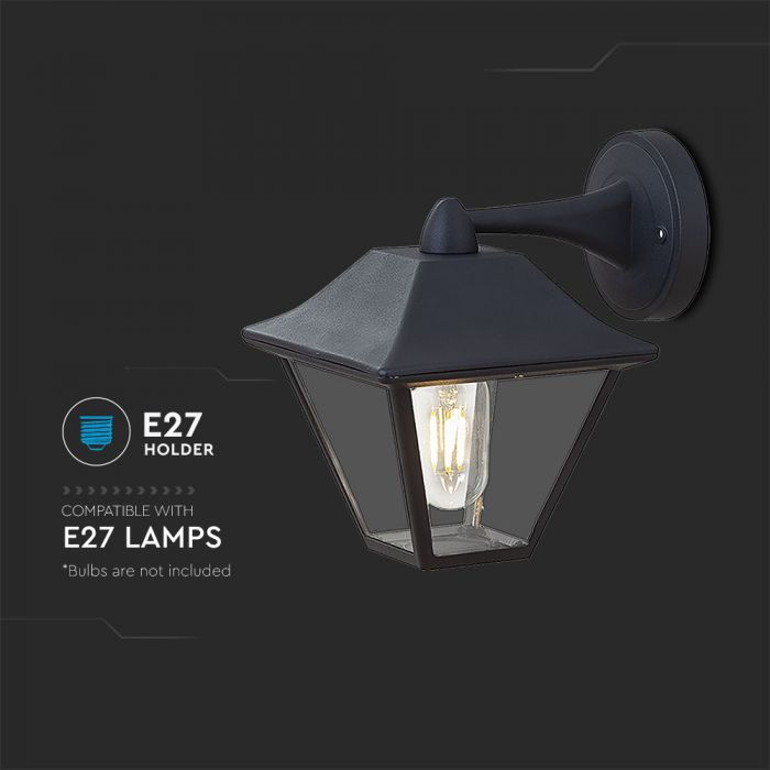 V-TAC Facade lampram med 1xE27 LED-lampa (glödlampa ingår ej), lampan vänd nedåt, svart, IP44