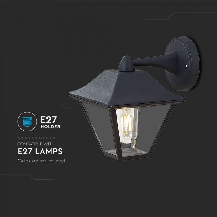 Facade lamp frame for E27 bulb, max 60W, bulb facing down, IP44, V-TAC