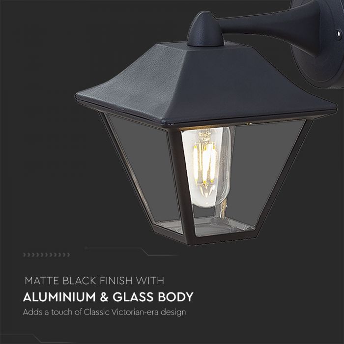 V-TAC Fasādes lampas karkass ar 1xE27 LED spuldzi (spuldze nav iekļauta), spuldze vērsta uz leju, melns, IP44