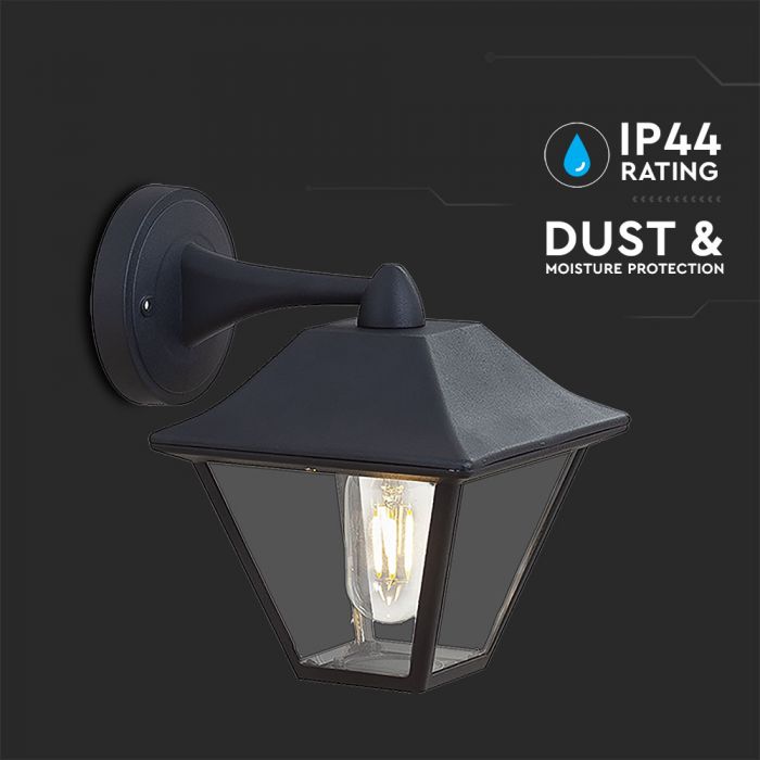 V-TAC Facade lampram med 1xE27 LED-lampa (glödlampa ingår ej), lampan vänd nedåt, svart, IP44