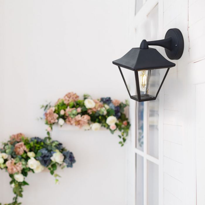 V-TAC Fasādes lampas karkass ar 1xE27 LED spuldzi (spuldze nav iekļauta), spuldze vērsta uz leju, melns, IP44