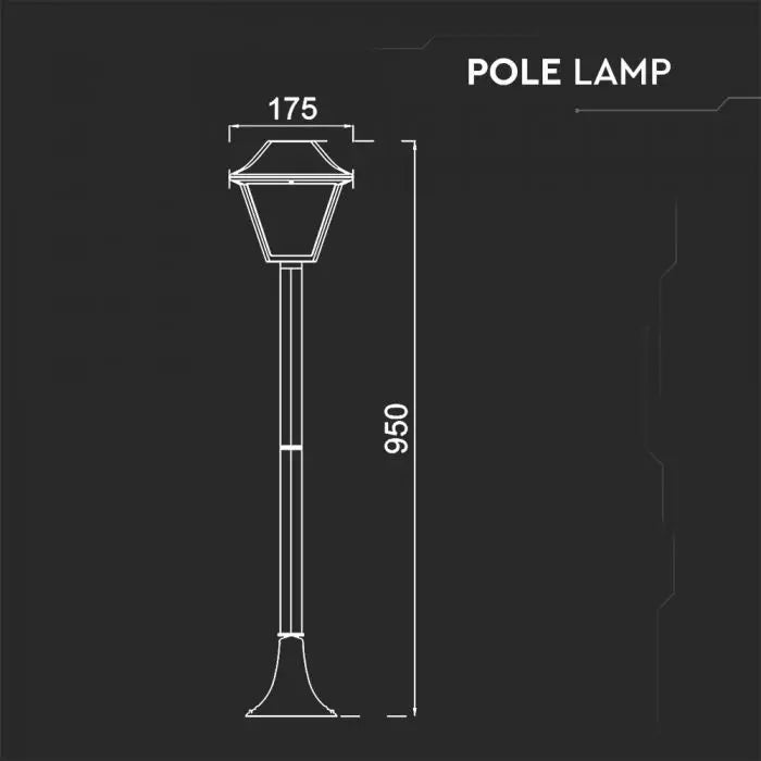 V-TAC dārza laterna ar 1xE27 LED spuldzi (spuldze nav iekļauta), melna, IP44