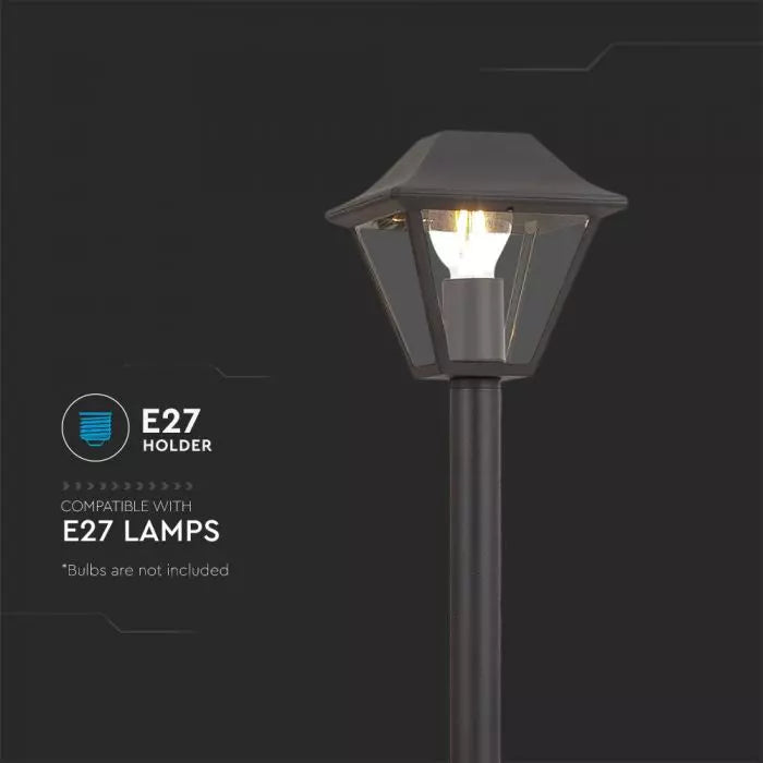 V-TAC dārza laterna ar 1xE27 LED spuldzi (spuldze nav iekļauta), melna, IP44