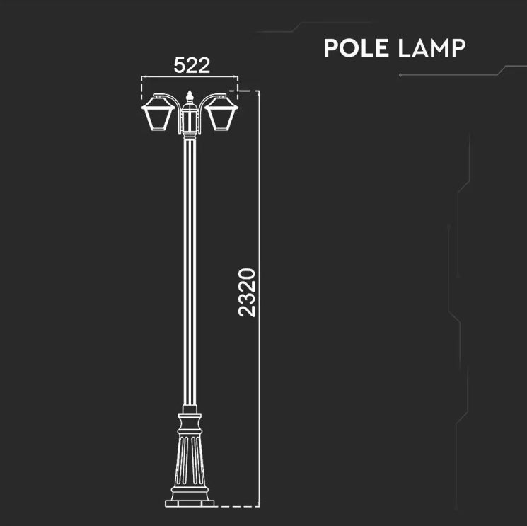 V-TAC dārza laterna ar 2xE27 LED spuldzēm (spuldzes nav iekļautas), melna, IP44