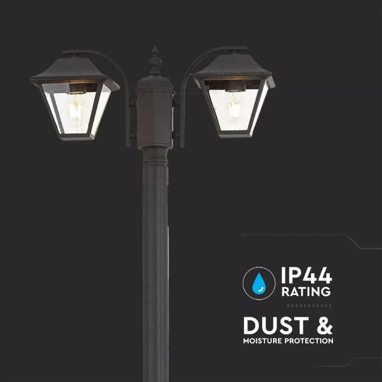 V-TAC dārza laterna ar 2xE27 LED spuldzēm (spuldzes nav iekļautas), melna, IP44