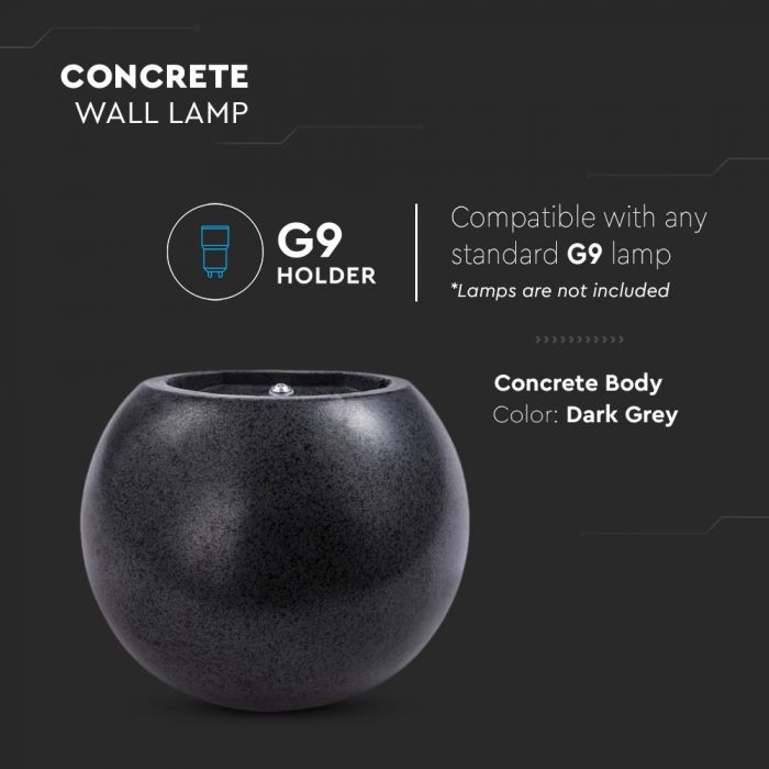 25W G9 LED V-TAC concrete Wall light, dark grey, round, IP20