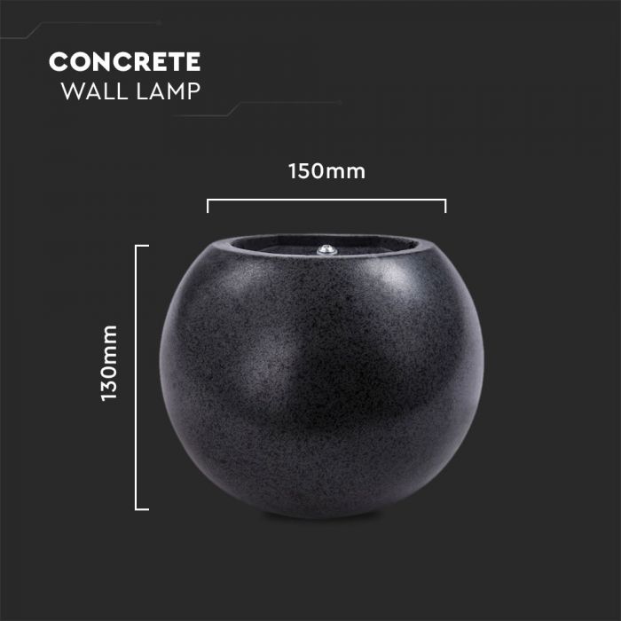 V-TAC G9 LED betoonist seinavalgusti, tumehall, ümmargune, IP20, MAX 25W