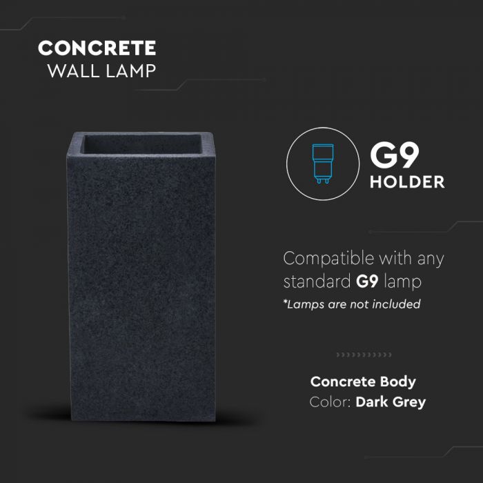 V-TAC G9 LED betona Sienas gaismeklis, tumši pelēks, kvadrāta, IP20, MAX 25W