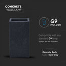 V-TAC G9 LED betona Sienas gaismeklis, tumši pelēks, kvadrāta, IP20, MAX 25W