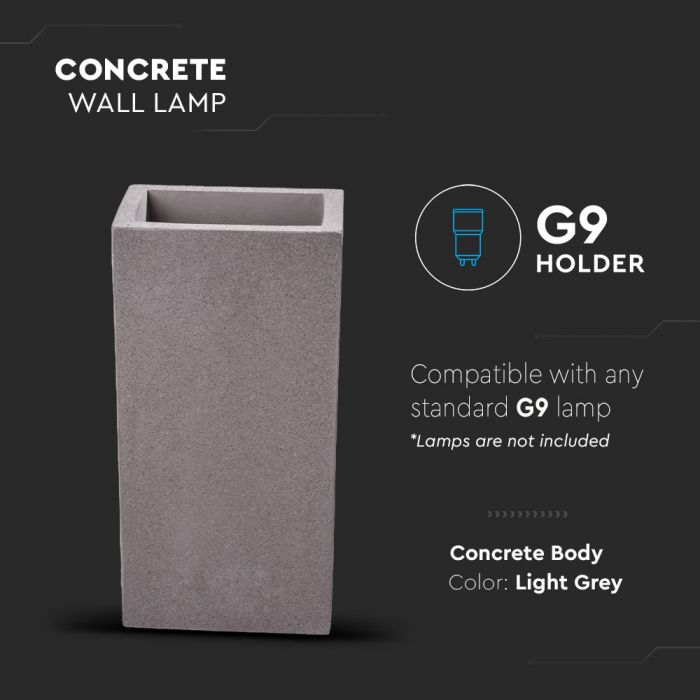 25W G9 LED V-TAC concrete Wall light, light grey, square, IP20