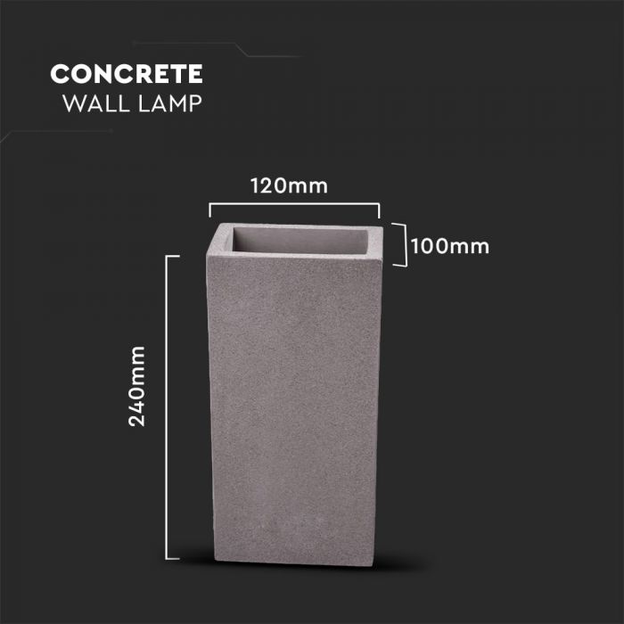 25W G9 LED V-TAC concrete Wall light, light grey, square, IP20