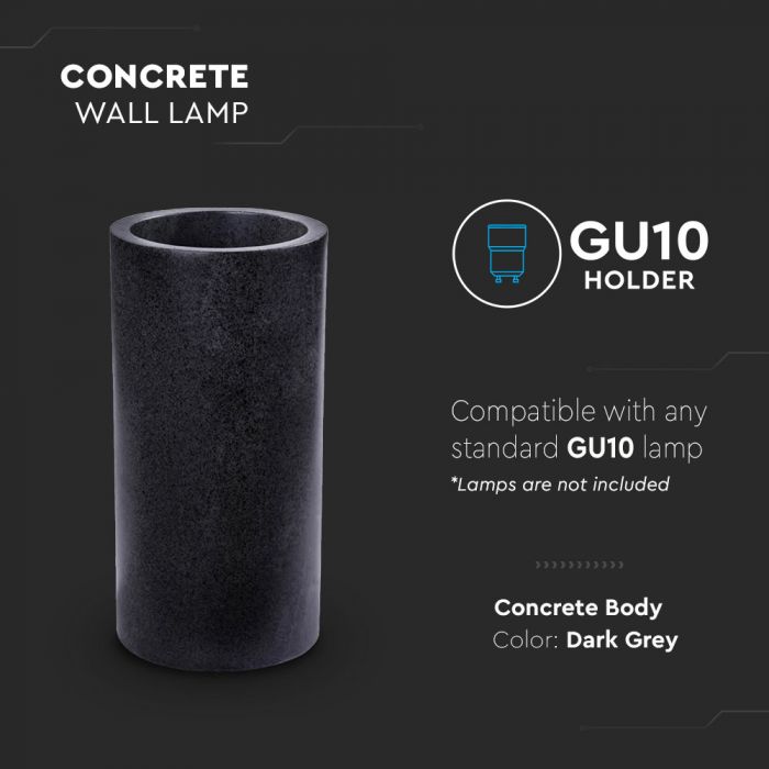 V-TAC GU10 LED Concrete Wall Lamps, dark grey, round, IP20, MAX 35W