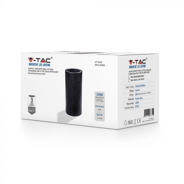 Светодиодные настенные светильники V-TAC GU10 для бетона, темно-серый, круглые, IP20, MAX 35W