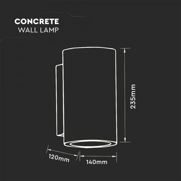 V-TAC GU10 LED Concrete Wall Lamps, dark grey, round, IP20, MAX 35W