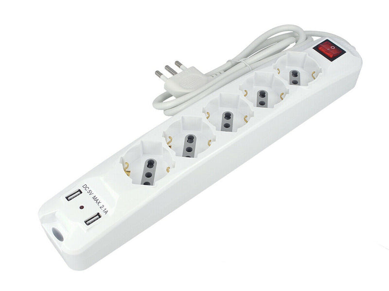 1.5m extension cord, white, IP20, 16A, AC250V, USB, V-TAC