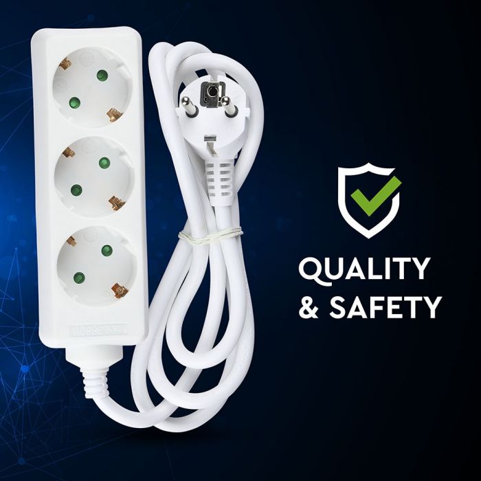 3m Förlängning uttag delare 3 uttag IP20 16A 250V 3680W, V-TAC