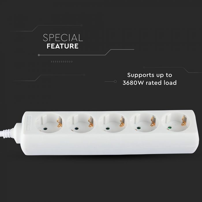 Удлинитель 1,5 м 5 розеток IP20 16A 250V 3680W, V-TAC