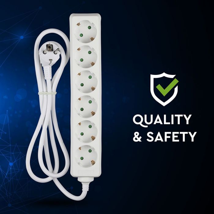 1,5m Förlängningsdistributör 6 uttag IP20 16A 250V 3680W, V-TAC