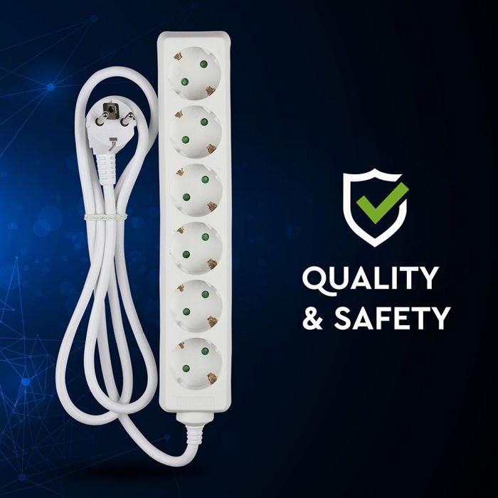 3m Extender-splitter 6 sockets IP20 16A 250V 3680W, V-TAC