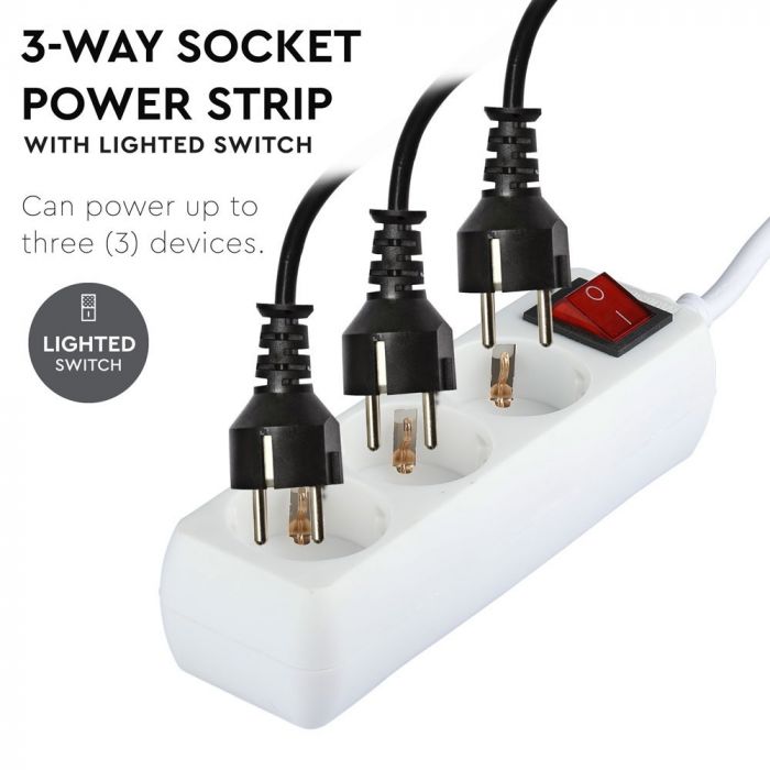 5m Pagarinātājs-sadalītājs 3 ligzdas ar slēdzi IP20 16A 250V 3680W, V-TAC