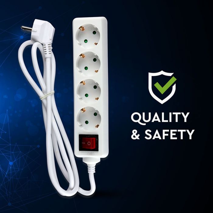 1,5 м Разделитель розеток 4 розетки с выключателем IP20 16A 250V 3680W, V-TAC