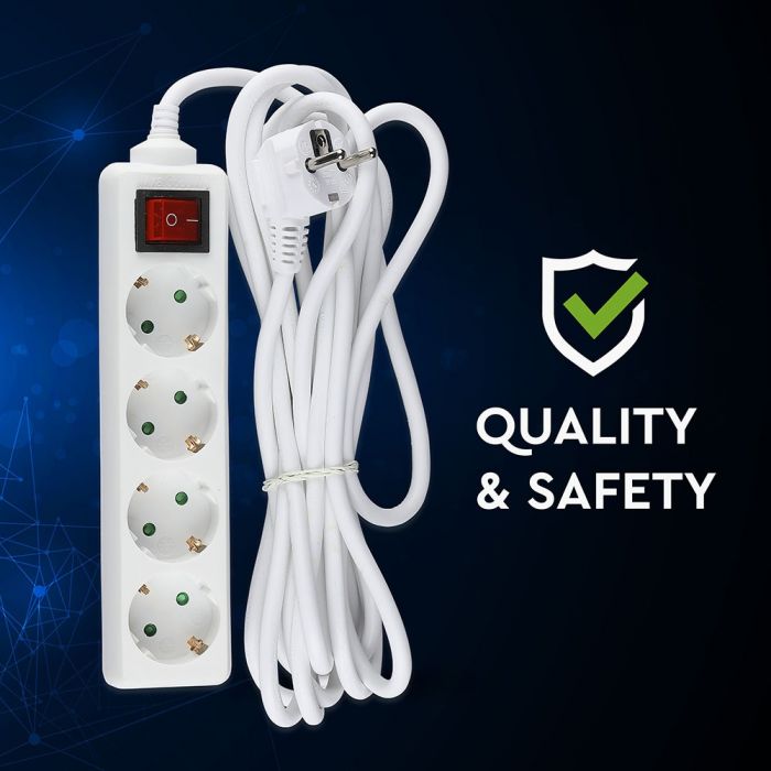 5m Pistikupesa jaotur 4 pistikupesa koos lülitiga IP20 16A 250V 3680W, V-TAC