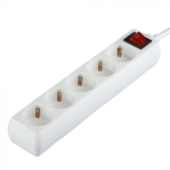 5m Extender-splitter 5 sockets with switch IP20 16A 250V 3680W, V-TAC