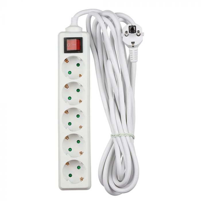 5m Pagarinātājs-sadalītājs 5 ligzdas ar slēdzi IP20 16A 250V 3680W, V-TAC
