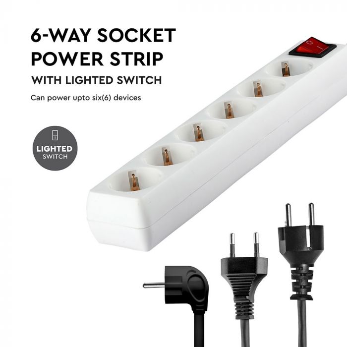 1,5 м Удлинительный распределитель 6 розеток с выключателем IP20 16A 250V 3680W, V-TAC